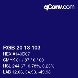 カラーコード: RGB 20 13 103 | qconv.com