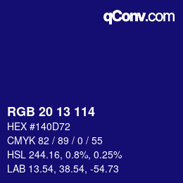 Color code: RGB 20 13 114 | qconv.com