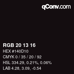 カラーコード: RGB 20 13 16 | qconv.com