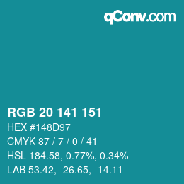 Color code: RGB 20 141 151 | qconv.com