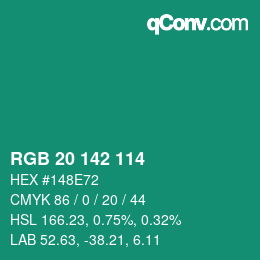 カラーコード: RGB 20 142 114 | qconv.com
