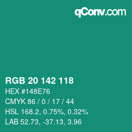 Color code: RGB 20 142 118 | qconv.com