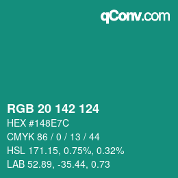 Color code: RGB 20 142 124 | qconv.com