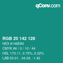 Color code: RGB 20 142 128 | qconv.com