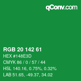 カラーコード: RGB 20 142 61 | qconv.com