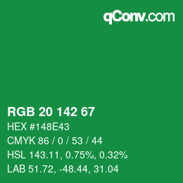 Color code: RGB 20 142 67 | qconv.com