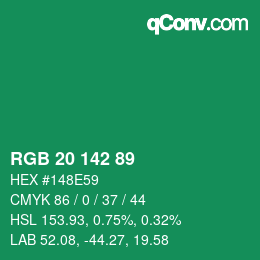カラーコード: RGB 20 142 89 | qconv.com