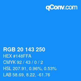 Color code: RGB 20 143 250 | qconv.com