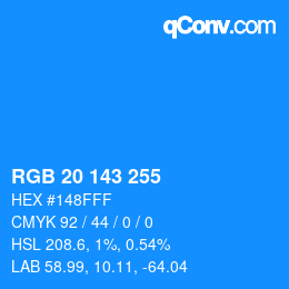 Color code: RGB 20 143 255 | qconv.com