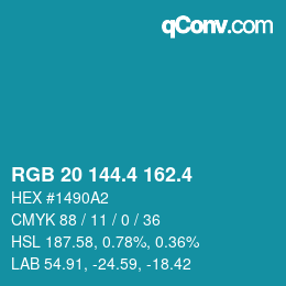 カラーコード: RGB 20 144.4 162.4 | qconv.com