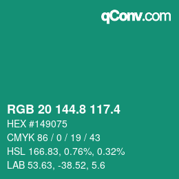カラーコード: RGB 20 144.8 117.4 | qconv.com