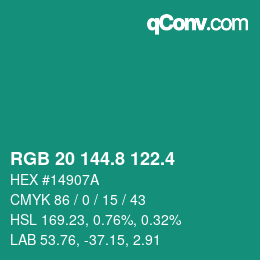 カラーコード: RGB 20 144.8 122.4 | qconv.com
