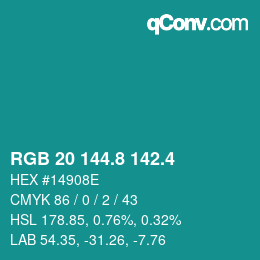 カラーコード: RGB 20 144.8 142.4 | qconv.com