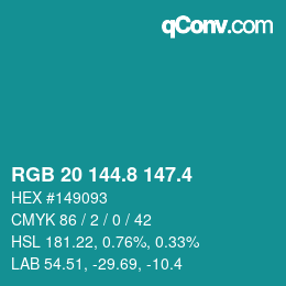 カラーコード: RGB 20 144.8 147.4 | qconv.com