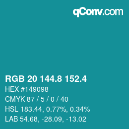 カラーコード: RGB 20 144.8 152.4 | qconv.com