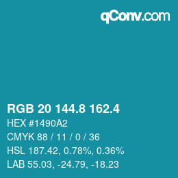 カラーコード: RGB 20 144.8 162.4 | qconv.com