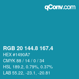 カラーコード: RGB 20 144.8 167.4 | qconv.com