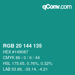 Color code: RGB 20 144 135 | qconv.com