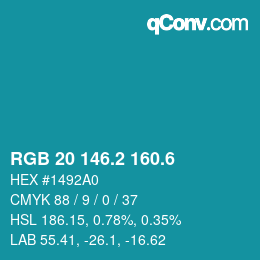 カラーコード: RGB 20 146.2 160.6 | qconv.com