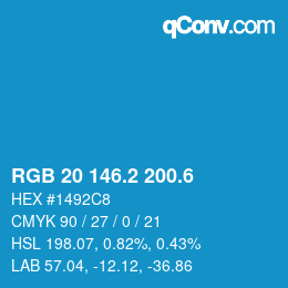 カラーコード: RGB 20 146.2 200.6 | qconv.com