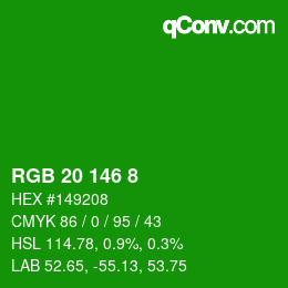 カラーコード: RGB 20 146 8 | qconv.com