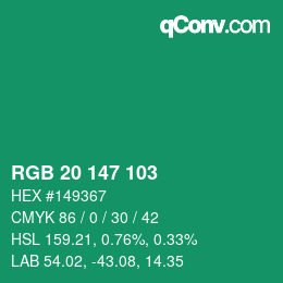 Color code: RGB 20 147 103 | qconv.com