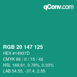 Color code: RGB 20 147 125 | qconv.com
