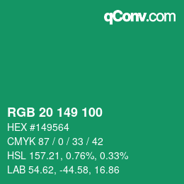 Color code: RGB 20 149 100 | qconv.com