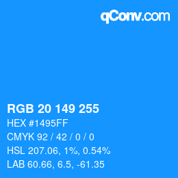 カラーコード: RGB 20 149 255 | qconv.com