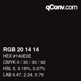カラーコード: RGB 20 14 14 | qconv.com