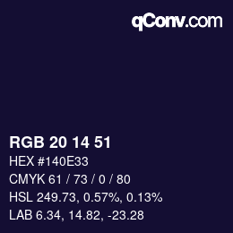 カラーコード: RGB 20 14 51 | qconv.com