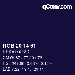 カラーコード: RGB 20 14 61 | qconv.com