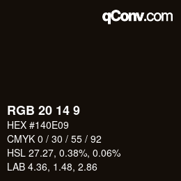 Color code: RGB 20 14 9 | qconv.com