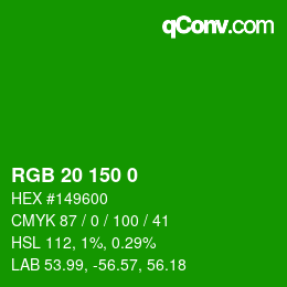 Color code: RGB 20 150 0 | qconv.com