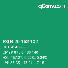 Color code: RGB 20 152 102 | qconv.com