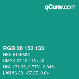 Color code: RGB 20 152 133 | qconv.com