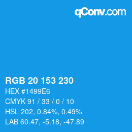 Farbcode: RGB 20 153 230 | qconv.com