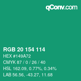 Color code: RGB 20 154 114 | qconv.com