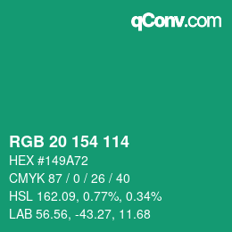 Color code: RGB 20 154 114 | qconv.com