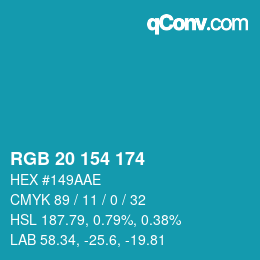 Color code: RGB 20 154 174 | qconv.com