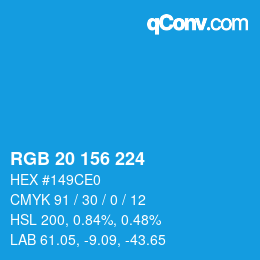 カラーコード: RGB 20 156 224 | qconv.com