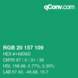カラーコード: RGB 20 157 109 | qconv.com