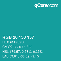 Color code: RGB 20 158 157 | qconv.com