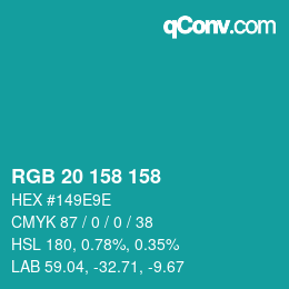 颜色代码: RGB 20 158 158 | qconv.com