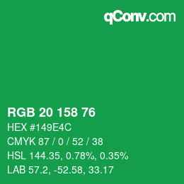 カラーコード: RGB 20 158 76 | qconv.com
