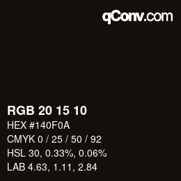 カラーコード: RGB 20 15 10 | qconv.com