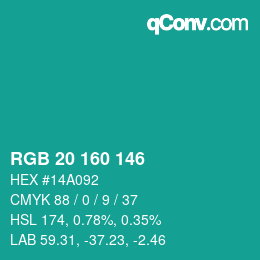 Color code: RGB 20 160 146 | qconv.com