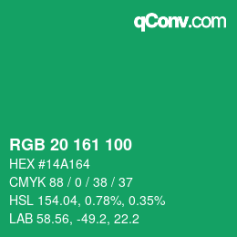 Color code: RGB 20 161 100 | qconv.com