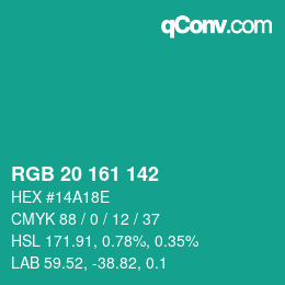 Color code: RGB 20 161 142 | qconv.com