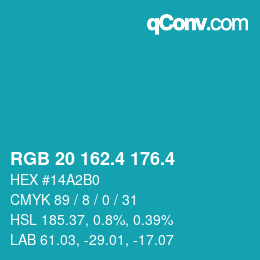 カラーコード: RGB 20 162.4 176.4 | qconv.com